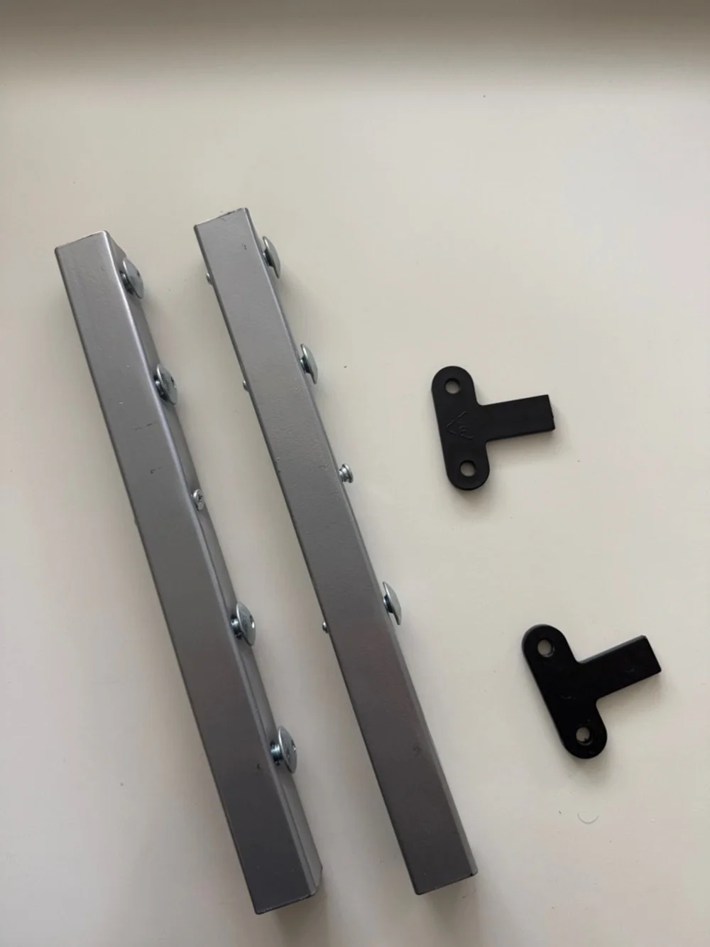 Silver Metal Ikea Galant Desk connector package. Short rails